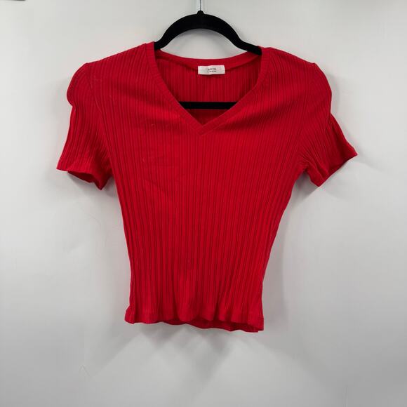 NWOT Active USA red ribbed stretchy V-neck baby top - Picture 1 of 5